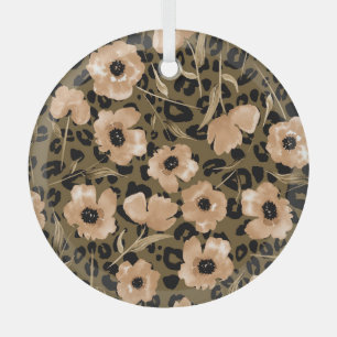 Aquarell-Blumen-Leopard: Endloses Muster Ornament Aus Glas