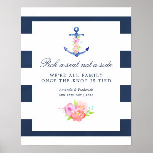 Aquarell-Blumen-Marine-Hochzeits-Sitzplan-Poster Poster
