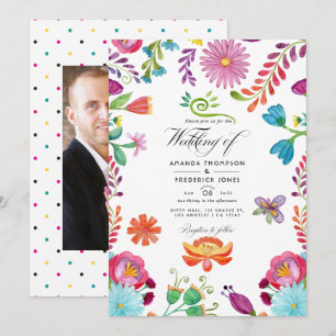 Aquarell-Blumen-Mexikanische-Fiesta-Hochzeitsfoto Einladung