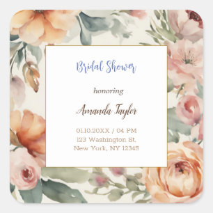 Aquarell Blumen Minimale Bridal Shower Karte Quadratischer Aufkleber