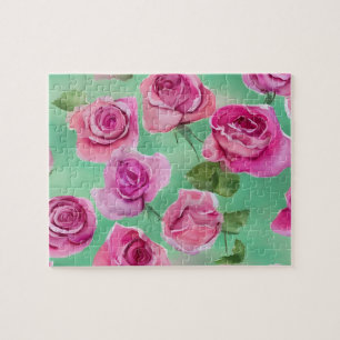 Aquarell-Blumen mit rosa Rosen