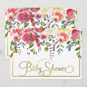 Aquarell Blumen Moderne Babyparty Einladung