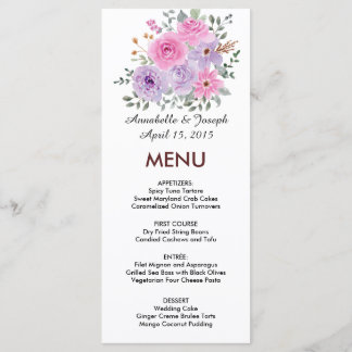 Aquarell-Blumen Moderne Botanische Hochzeit Menükarte