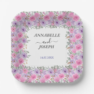 Aquarell-Blumen Moderne Botanische Hochzeit Pappteller