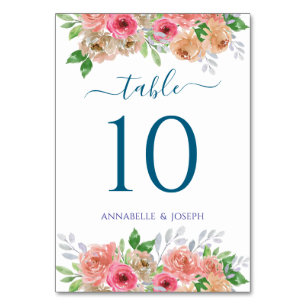 Aquarell Blumen Moderne Botanische Hochzeit Tischnummer