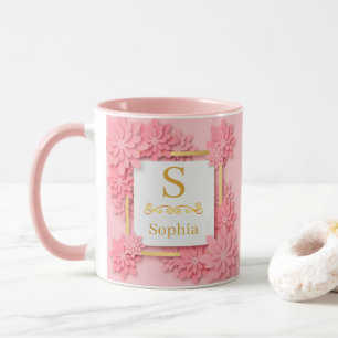 Aquarell-Blumen-Monogramm I Individuelle Gold-Init Tasse