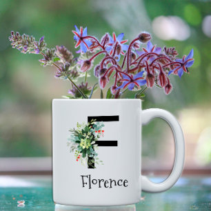 Aquarell-Blumen-Monogramm-Ruhestands-Kaffeetasse Kaffeetasse