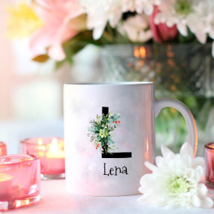 Aquarell-Blumen-Monogramm-Ruhestands-Kaffeetasse Kaffeetasse
