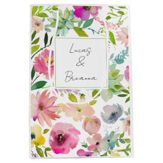 Aquarell-Blumen NAME & NAME Hochzeit Farbige Mittlere Geschenktüte