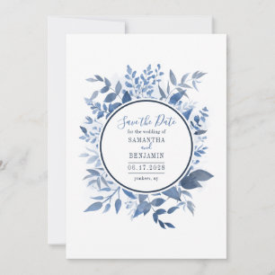 Aquarell Blumen Navy Blau Schrift Save-the-Date Save The Date