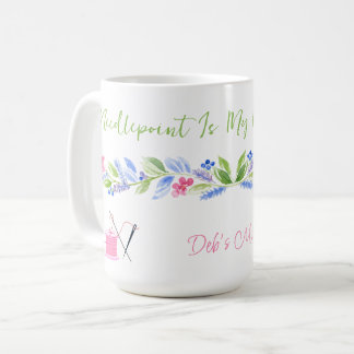 Aquarell-Blumen-Needlepoint Glücksort NAME Kaffeetasse