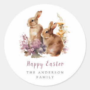 Aquarell-Blumen-Ostern-Klassischer-Rund-Sticker Runder Aufkleber