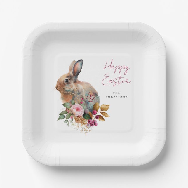 Aquarell-Blumen-Ostern Pappteller (Vorderseite)