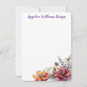 Aquarell-Blumen-Papeterie personalisiert Mitteilungskarte