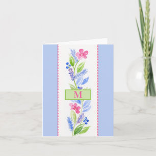 Aquarell-Blumen Pastellfarben NAME INITIALE Karte