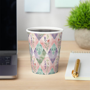Aquarell-Blumen-Patchwork Pappbecher