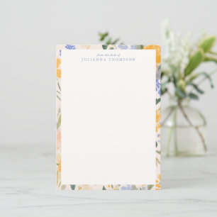 Aquarell-Blumen-personalisierter Schreibtischname Mitteilungskarte