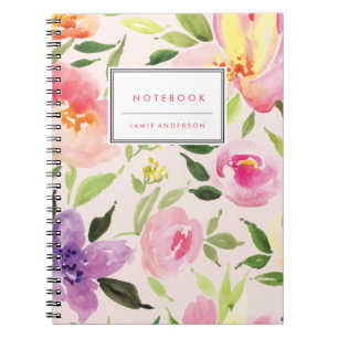 Aquarell-Blumen-personalisiertes Notizbuch Notizblock