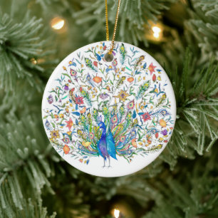 Aquarell Blumen Pfau Keramik Ornament