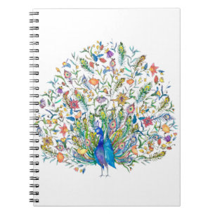 Aquarell-Blumen-Pfau Notizblock