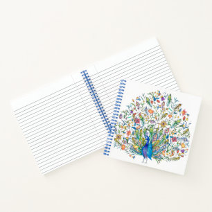 Aquarell-Blumen-Pfau Notizbuch