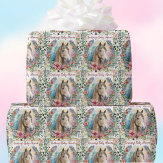 Aquarell-Blumen-Pferd-Baby-Dusche Geschenkpapier