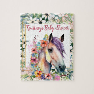 Aquarell-Blumen-Pferd-Baby-Party