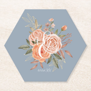 Aquarell-Blumen Pfirsich-Rosen Staubblau Pink  Untersetzer
