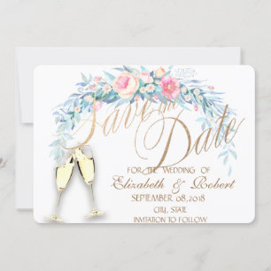 Aquarell Blumen,Punkte Wein Gläser Save The Date