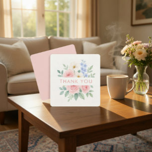 Aquarell-Blumen-Quadrat-Dankeskarten