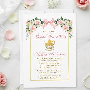 Aquarell-Blumen-Rosa-Bogen-Bridal-Tea-Party Einladung