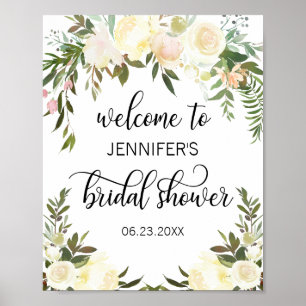 Aquarell-Blumen-Rosa-Brautparty-WILLKOMMENS-SCHILD Poster