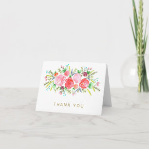 Aquarell-Blumen-Rosa-Roségold Allgemeine Dankeschö Dankeskarte