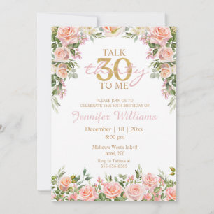 Aquarell-Blumen rosa Rosen 30. Geburtstag Gold Einladung