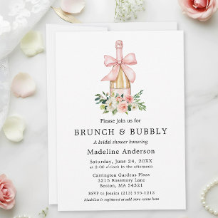 Aquarell-Blumen-Rosa-Schleife-Braut-Party-Brunch Einladung