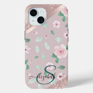 Aquarell-Blumen Rose Gold Monogramm Case-Mate iPhone Hülle