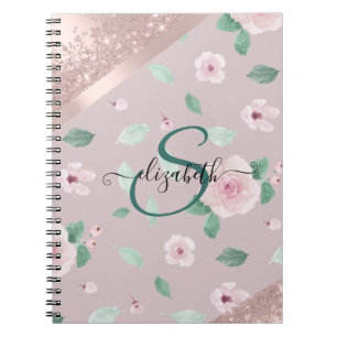 Aquarell-Blumen Rose Gold Monogramm Notizblock