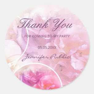 Aquarell Blumen Rosen Handschrift Danke Runder Aufkleber