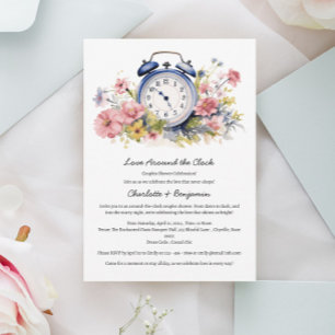 Aquarell-Blumen rund um die Uhr: Paarbaby-Party Einladung
