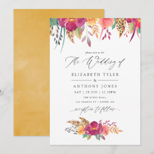 Aquarell-Blumen-Safari-Hochzeit Einladung