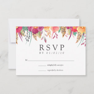 Aquarell-Blumen-Safari-Hochzeit RSVP Karte