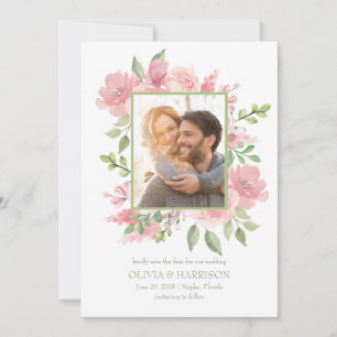 Aquarell-Blumen- "Save the Date"-Karte mit Foto Einladung