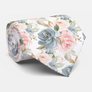 Aquarell Blumen Schieferblau Rosen Blushrosa Krawatte