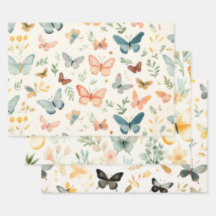 Aquarell-Blumen-Schmetterling-Baby-Party Geschenkpapier Set