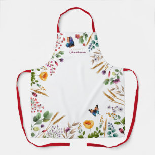 Aquarell-Blumen-Schmetterling-Schrift Name Baker's Schürze