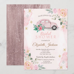 Aquarell-Blumen-Schneeflocken-Auto-Brautjungfernpa Einladung