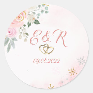 Aquarell-Blumen-Schneeflocken-Hochzeit Runder Aufkleber