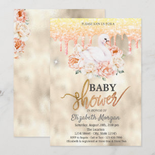 Aquarell Blumen Schwan Glitter Tropfen Baby Shower Einladung