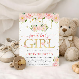 Aquarell Blumen Schwan Mädchen Babyparty Einladung