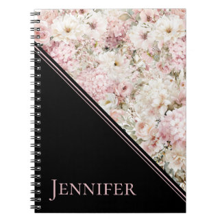Aquarell Blumen & Schwarze Geometrische Benutzerde Notizblock